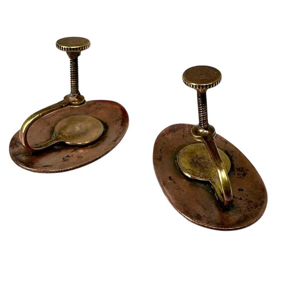 Vintage Artsy Oval Enamel Copper Screw Back Earrings Mid Century Art Abstract - Picture 6 of 8